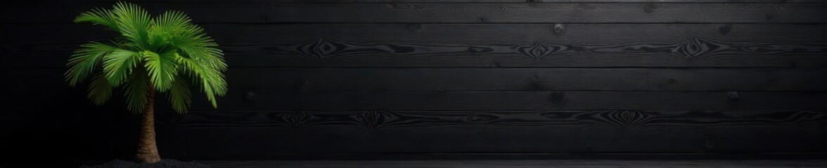 Obraz premium A solitary palm tree against a dark wooden background, tree, isolated, dark wood
