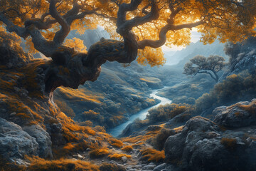 Mythological Forest Landscape With Autumn Vibes