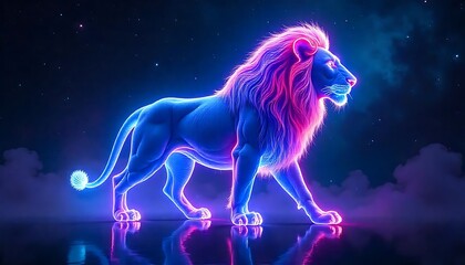 Neon Lion Majesty: A Celestial Night
