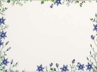 A beautiful watercolor border featuring delicate blue flowers and green foliage, perfect for invitations or stationery.