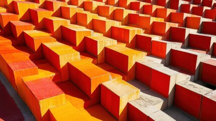 Abstract Orange and Red Geometric Steps Under Sunlight