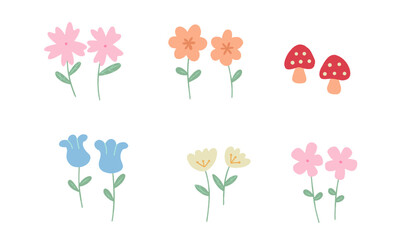 set of bloom in garden illustration. objects in garden minimalist design. illustrations. Cute flowers clipart isolated