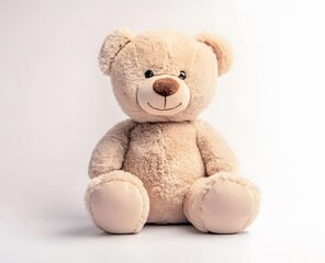 Obraz premium A Beige Teddy Bear Sitting on a White Background