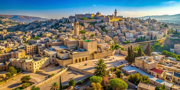Aerial View of Hebron City & Cave of the Patriarchs, Israel - Ancient Cityscape Panorama