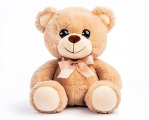 Fototapeta premium Adorable Beige Teddy Bear with a Peach Bow