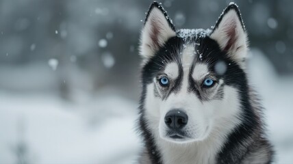 Obraz premium Husky standing in the snowy mountains