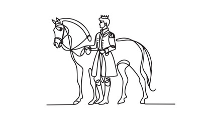 Continuous one single minimal line drawing horse