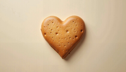 Single gingerbread heart cookie on a light background with copy space for designs