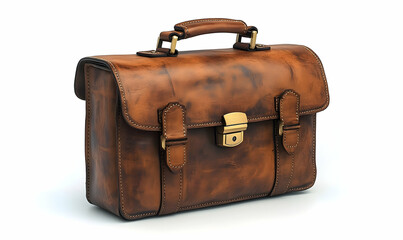 Vintage Leather Briefcase on White Background