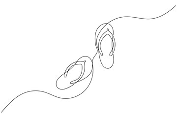 Fototapeta premium Beach slippers sandals one line art drawing and minimalist style isolate outline vector icon
