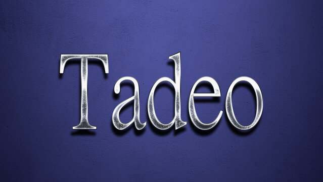 3D Chrome name design of Spanish name Tadeo on blue Background.