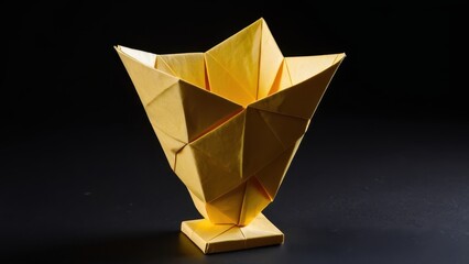 a stunning origami vase showcasing intricate folds and a bright yellow hue