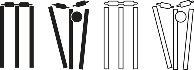 Set of cricket wicket icons in trendy flat and line styles. Cricket related art vectors illustration collection. Sports sign for mobile app and web design pictogram isolated on transparent background.