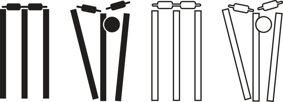 Set of cricket wicket icons in trendy flat and line styles. Cricket related art vectors illustration collection. Sports sign for mobile app and web design pictogram isolated on transparent background.