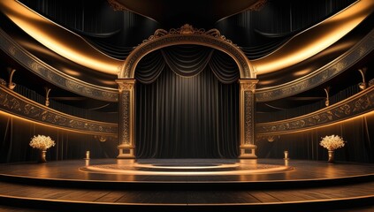 Black golden ceremony award stage venue background.