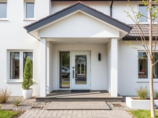 White new built one family house in Cologne, Germany with modern design and landscaping, Germany, modern