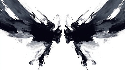 Abstract black and white paint texture creating wings on a bright background