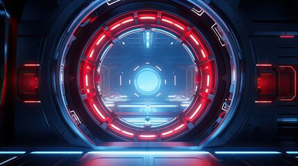 Spaceship in the Universe, spacecraft flying in deep space. Orbital station interior. Future scientific vessel technology, space travel.