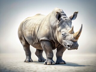 Obraz premium African Rhino Isolated, White Background - Wildlife Conservation Stock Photo