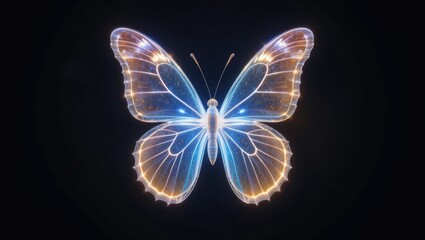 Obraz premium Illuminated Butterfly with Glowing Sparkles and Delicate Wings against Dark Background