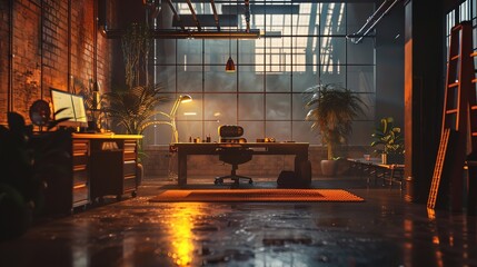 Futuristic High-Tech Scene with Glowing Orange and Blue Cylindrical Structure