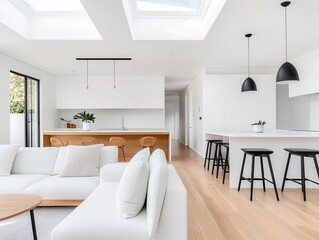 Fototapeta premium Spacious twin homes with openplan interiors and skylights, Real Estate Twin House, bright and airy design