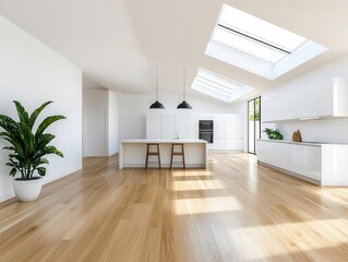 Obraz premium Spacious twin homes with openplan interiors and skylights, Real Estate Twin House, bright and airy design