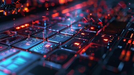 Close-Up of Hands Typing on a Laptop Keyboard Illuminated by Blue and Red Light