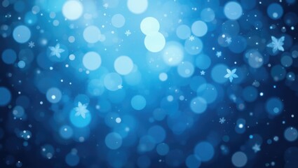 Obraz premium Dreamy Blue Bokeh Background with Floating Snowflakes for Winter and Holiday Themes