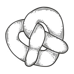 Pretzel bakery product sketch engraving vector illustration Imitation scratchboard style. Black and white hand drawn image
