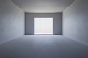 Fototapeta premium Empty room with large window allowing natural light during the day in a minimalist setting