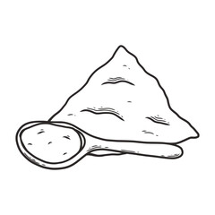 Pile of wholemeal flour or sugar with scoop. Hand drawn sketch style. Vintage black vector engraving illustration for label, web, flayer bakery. Isolated on white background.