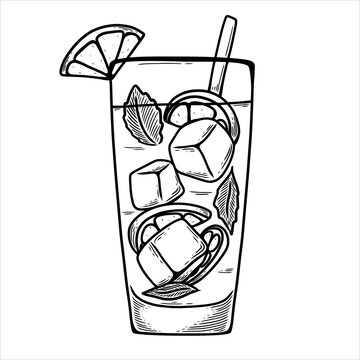 recommend clip art: Sketch Drawing of a Lemonade Glass with slices of lemons or limes and ice cubes. Fresh Cold summer drink Vector illustration.
                    