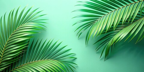 Fototapeta premium Pastel Green Background with Tropical Palm Leaf Shadows - Stock Photo