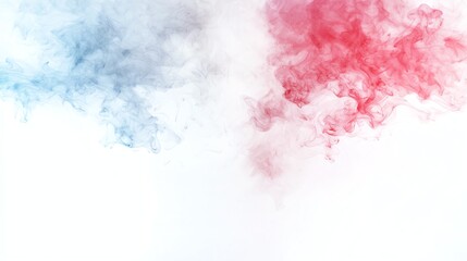 Obraz premium Colorful red and blue smoke clouds against a white background creating a vibrant and dynamic abstract effect.