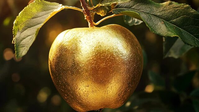 close up gold apple in garden, idea for the forbidden fruit in Eden