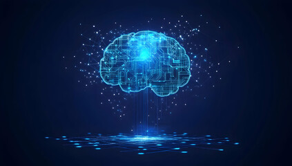 Abstract Artificial Intelligence Brain Circuit Board Illustration on Dark Blue Background, Representing the Future of Technology and Innovation, Deep Learning