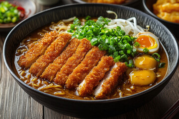 Authentic Japanese curry ramen with a creamy, thick broth and flavorful toppings
