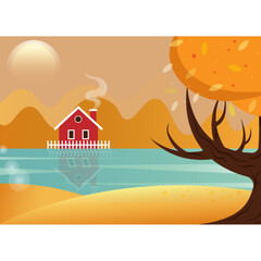 vector illustration of a house on the beach