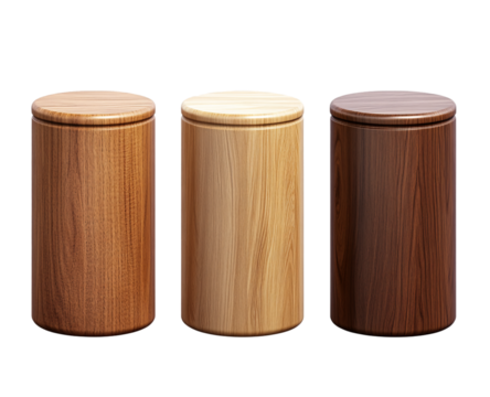 3 wood cylinder podiums, png transparent background