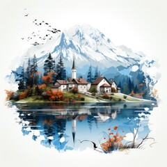 Fototapeta premium Modern Artistic Representation of Slovenia’s Bled Lake Beauty