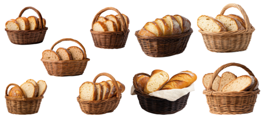 Baskets of Sliced Bread isolated on transparent background 