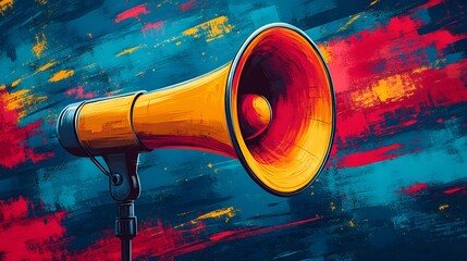 Vector-style vibrant design of a megaphone amplifying words, symbolizing free speech and press advocacy