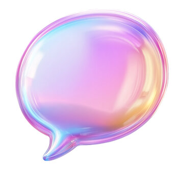 3D pastel holographic speech bubble icon, transparent background