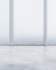 Obraz premium Modern open space with large windows offering a city view in a minimalist design