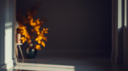 Abstract white studio background for product presentation. Empty room with shadows of window and flowers and palm leaves . 3d room with copy space. Summer concert. Blurred backdrop.