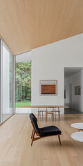 Fototapeta premium Modern interior design featuring minimalistic furniture and natural light in a spacious room