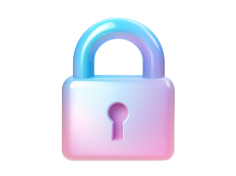 Locked icon, holographic gradient color style, transparent background, PNG