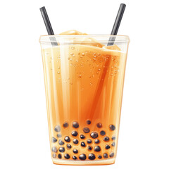 Refreshing bubble tea with tapioca pearls and ice clip art on a transparency background