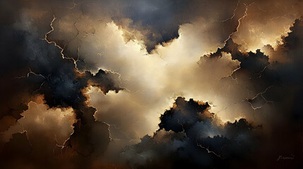 Dark clouds with cracks and bright light could be used for dramatic backgrounds